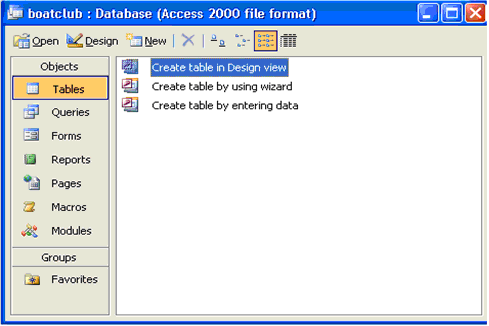 screendump of Create table in Design view window