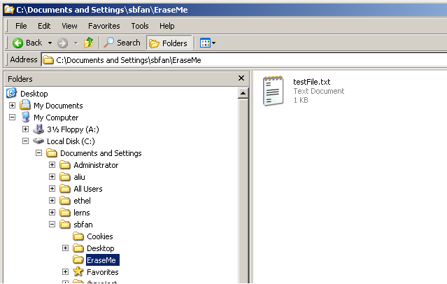 Windows Explorer showing the
directory structure
