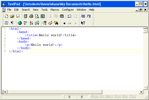 The HTML file in Notepad.