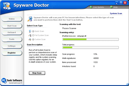 Spyware Doctor in action