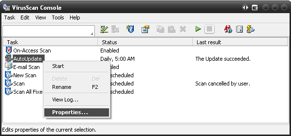 The VirusScan Console