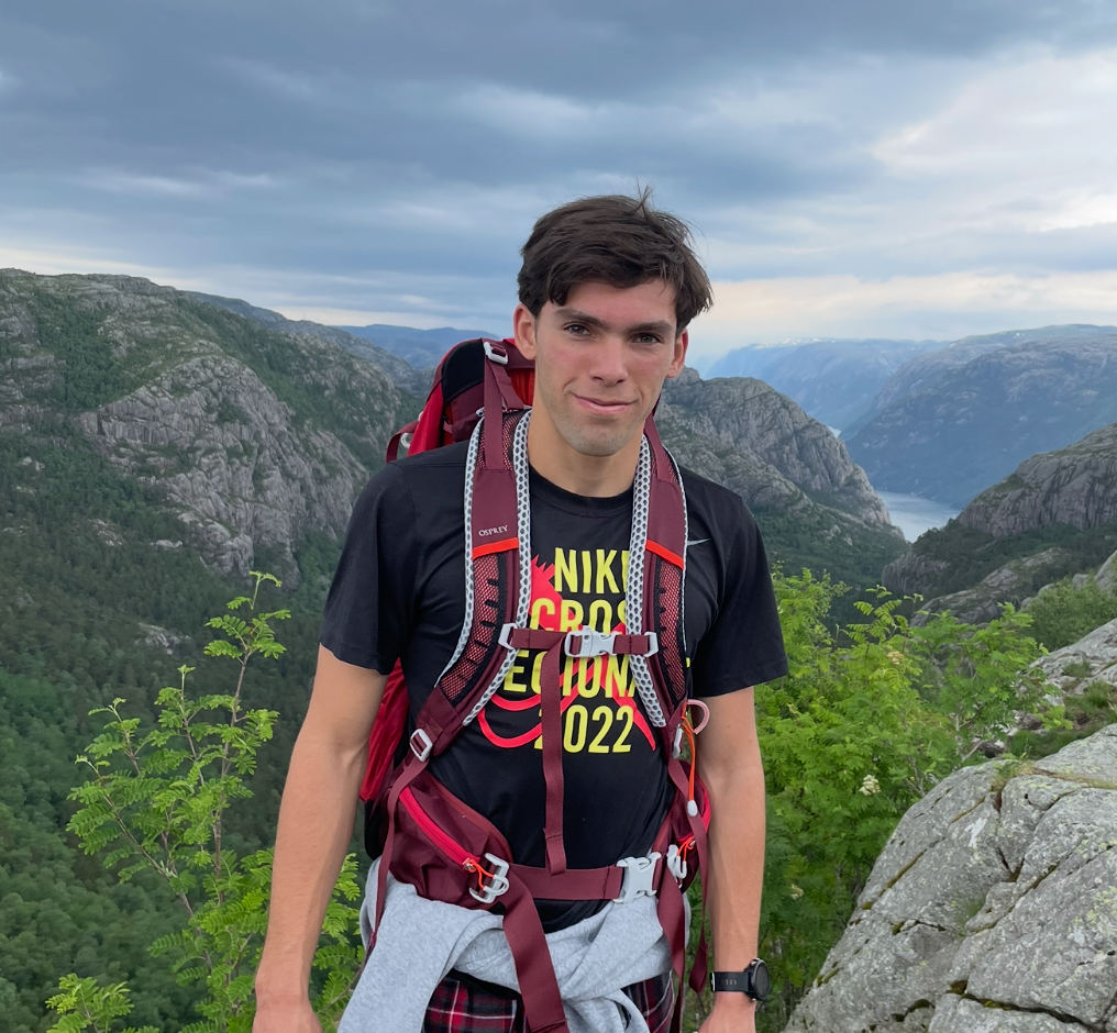 Carson in the mountains in Norway on a hike.