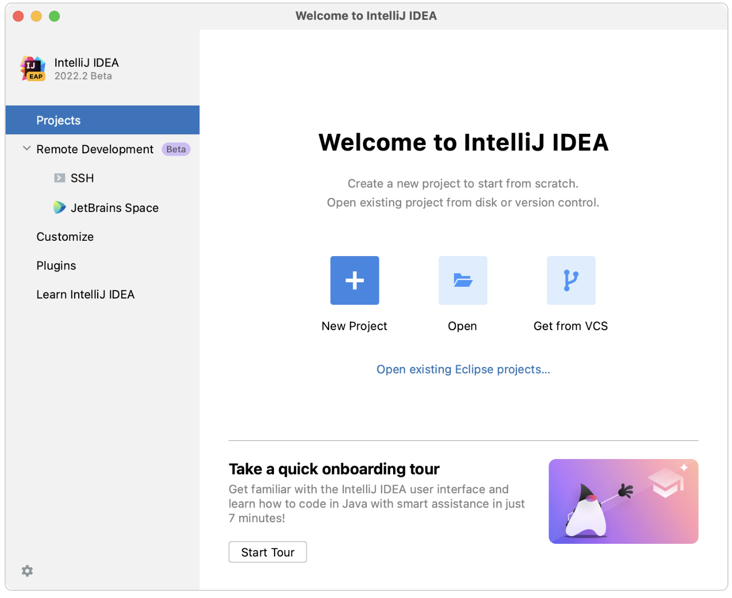 Set up screen with a "Start Tour" button at the bottom