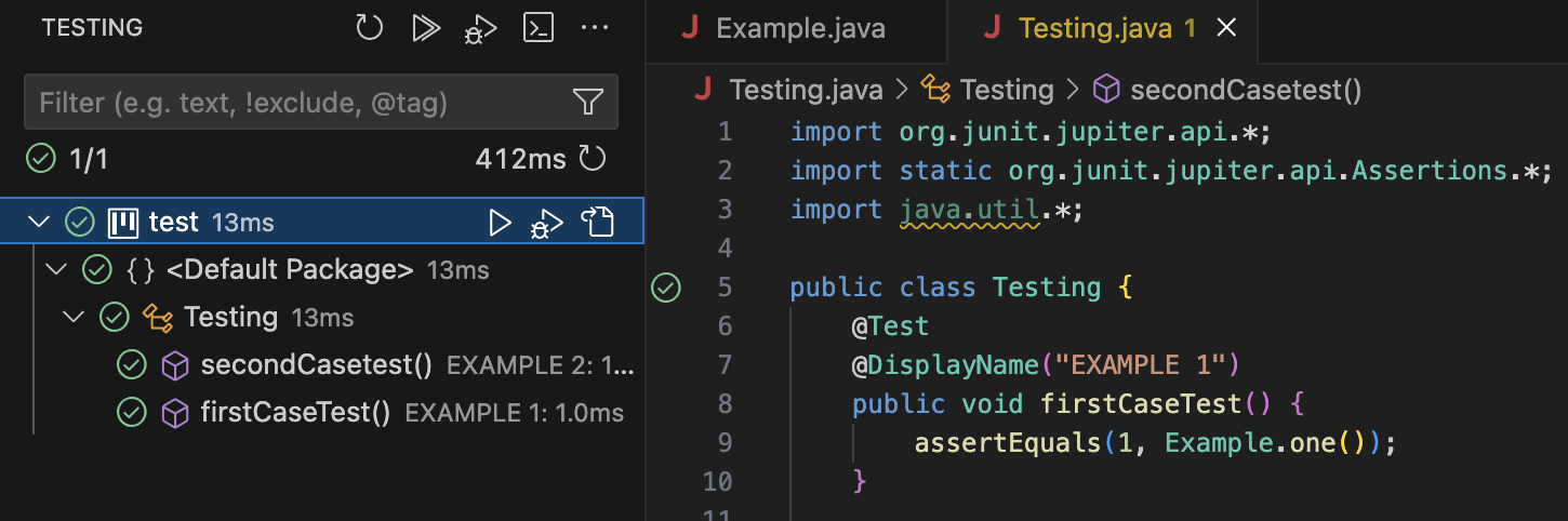 Expanded left testing menu