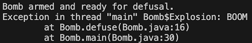 The bomb.java program throwing an exception when attempting to initially run the program without modifications