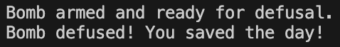 The bomb.java program printing out Bomb defused! to console