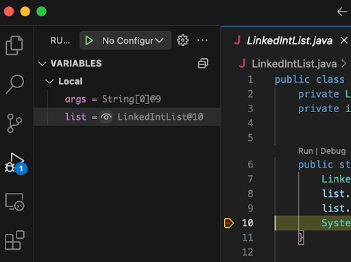 The eye button that appears next to objects containing lots of fields and information in the variables tab