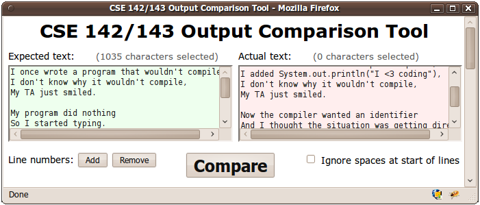 output comparison tool screenshot