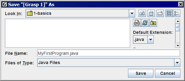 jGRASP save dialog box