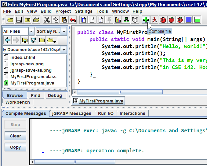 jGRASP compile