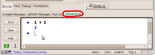 jGRASP Interactions Pane