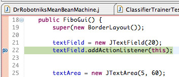 Debugger displays the next line of code to be executed