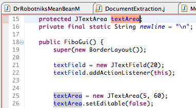 Text editor view prior to setting a breakpoint