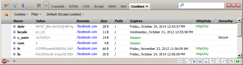 Cookies in Firefox