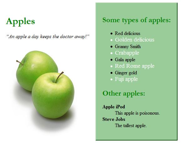 This is what the Apples page should look like.