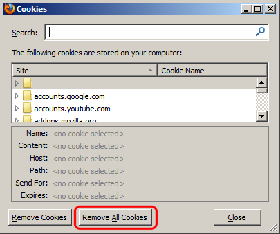 remove cookies in Firefox