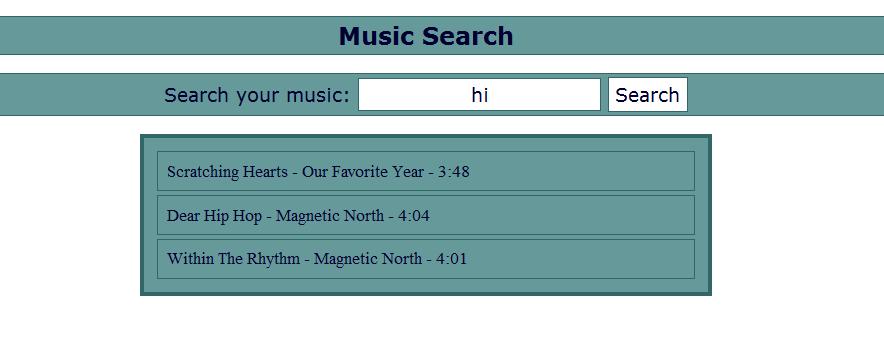 This is what the Music page looks like.