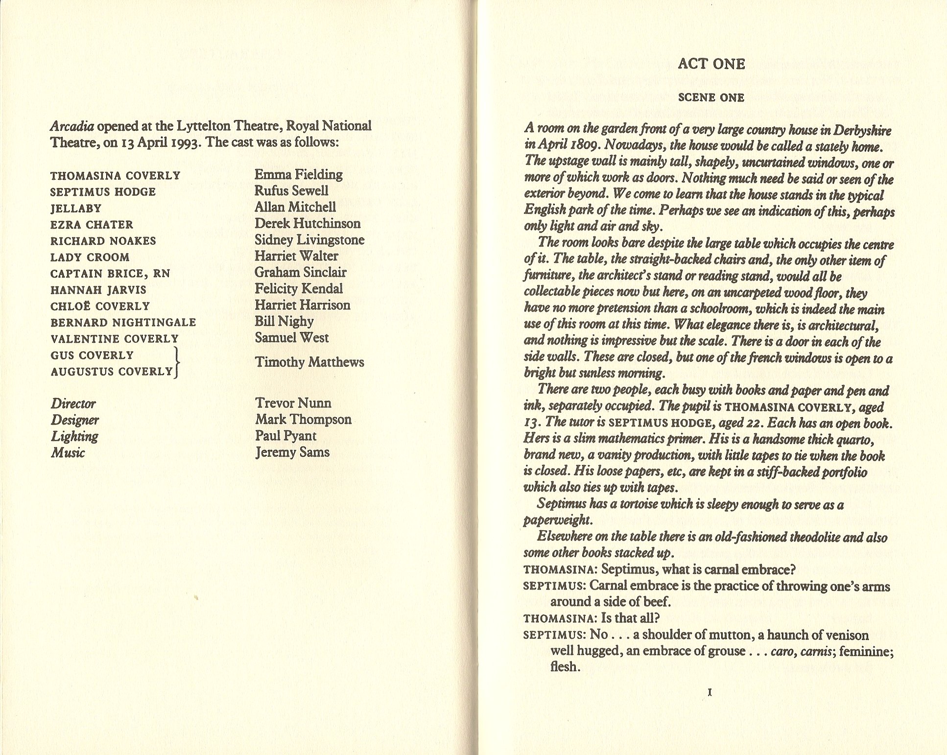 photo of two pages of Arcadia by Tom Stoppard