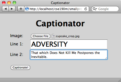 screenshot of caption.html with file upload form element