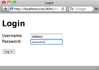 screenshot of login.html filled out