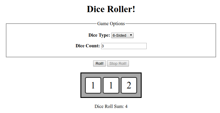 dice roller in action