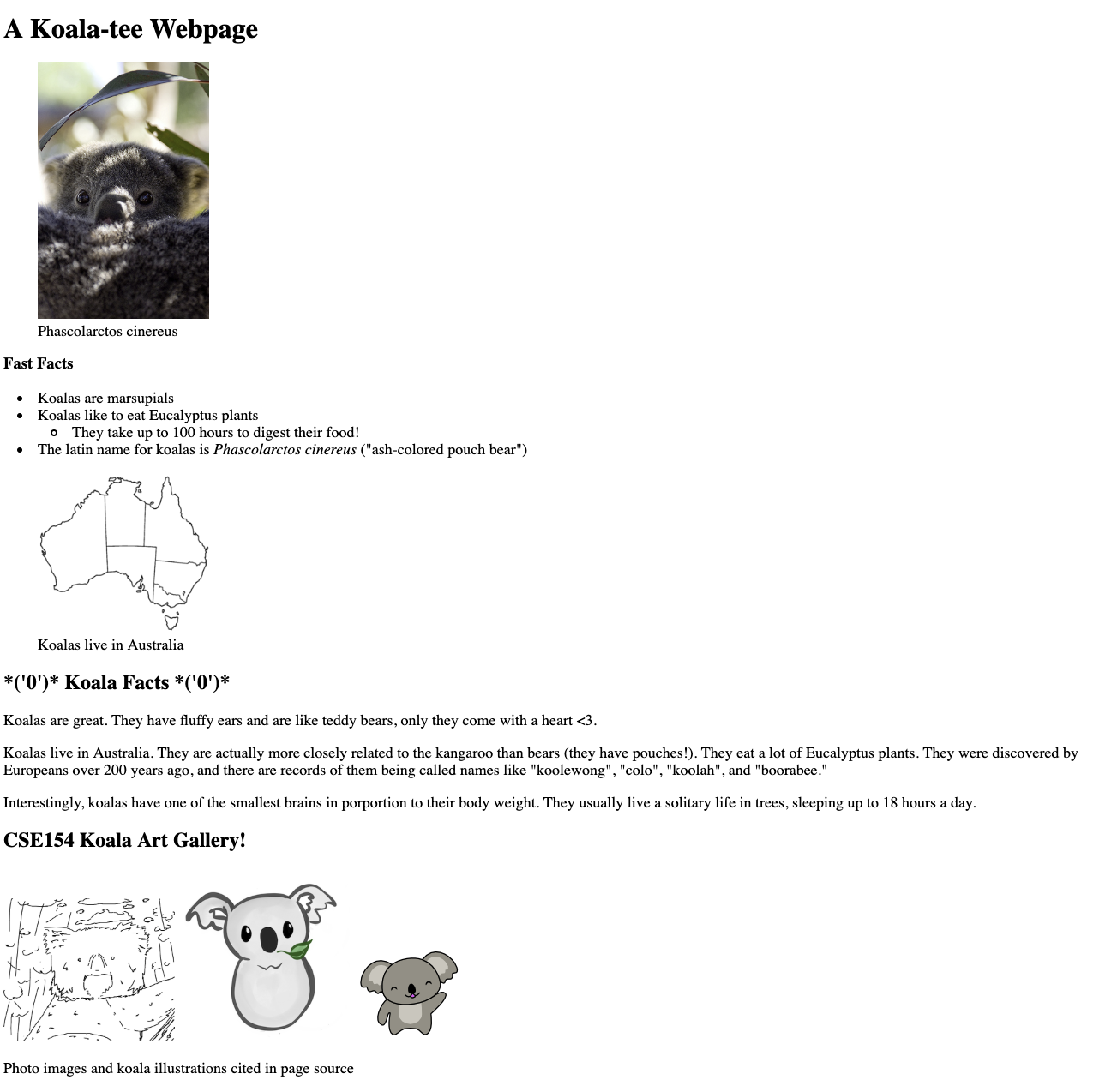 Koala page output without CSS