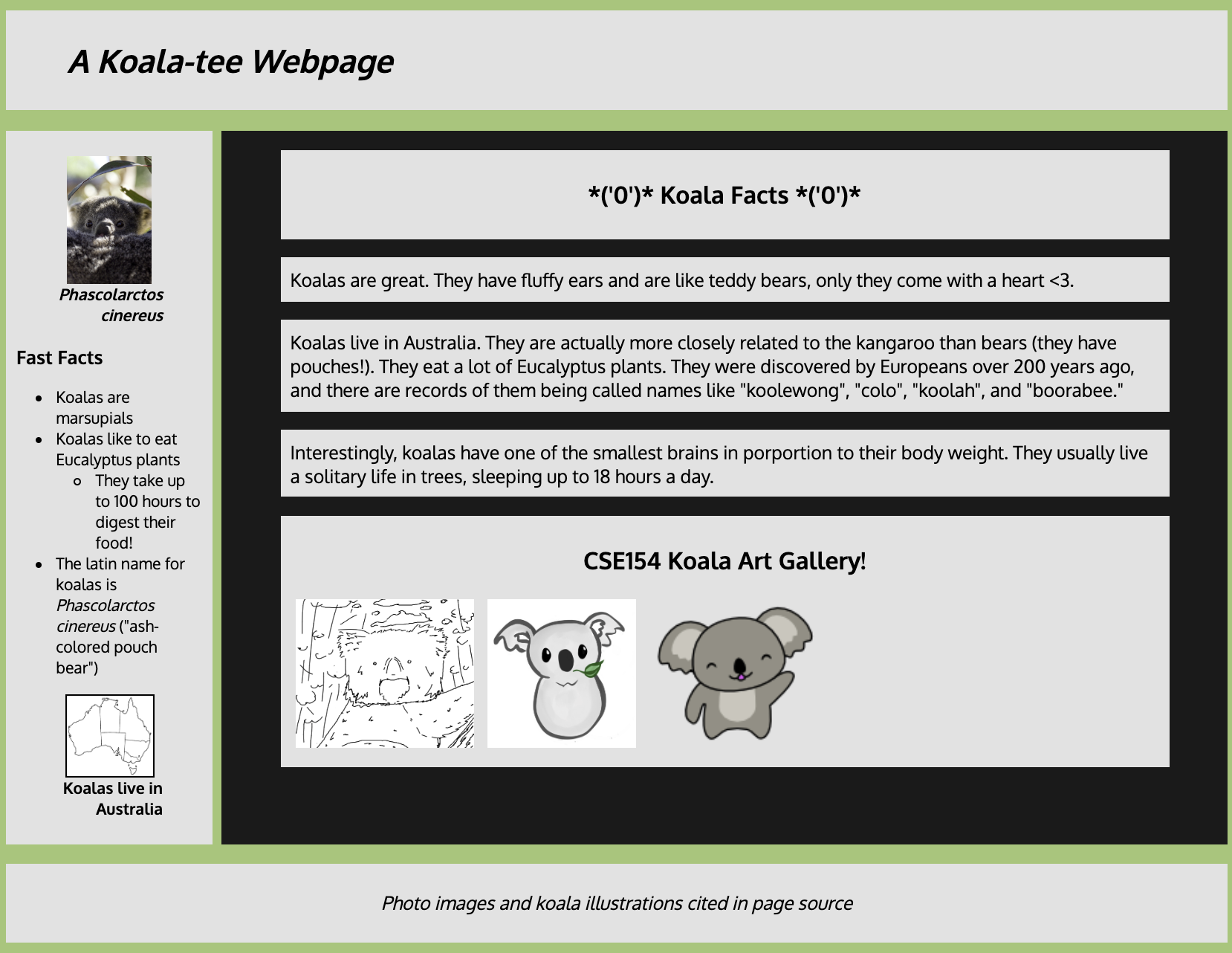 Koala page output