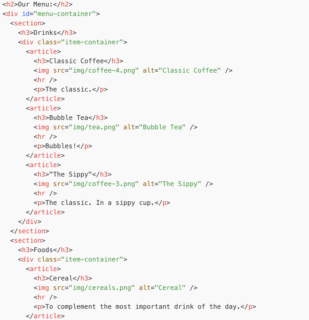 HTML of Cafe Page