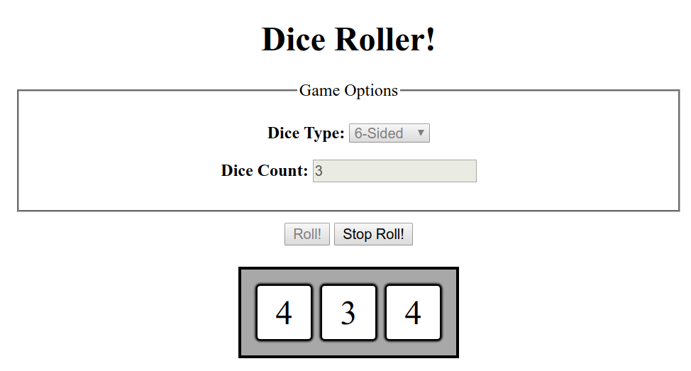 screenshot of page during roll
