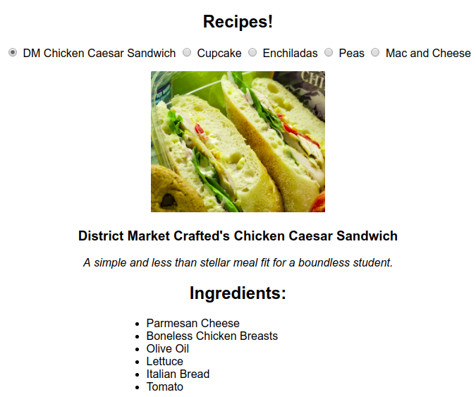 expected output for recipes exercise