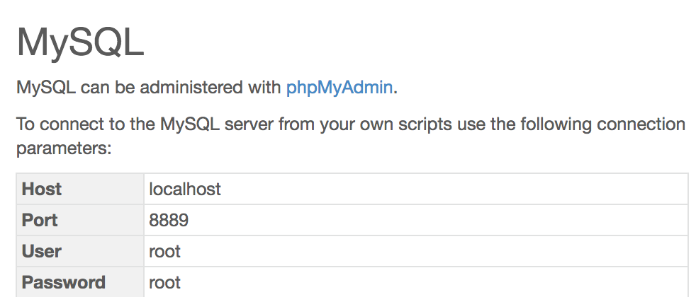 mamp start page mysql settings