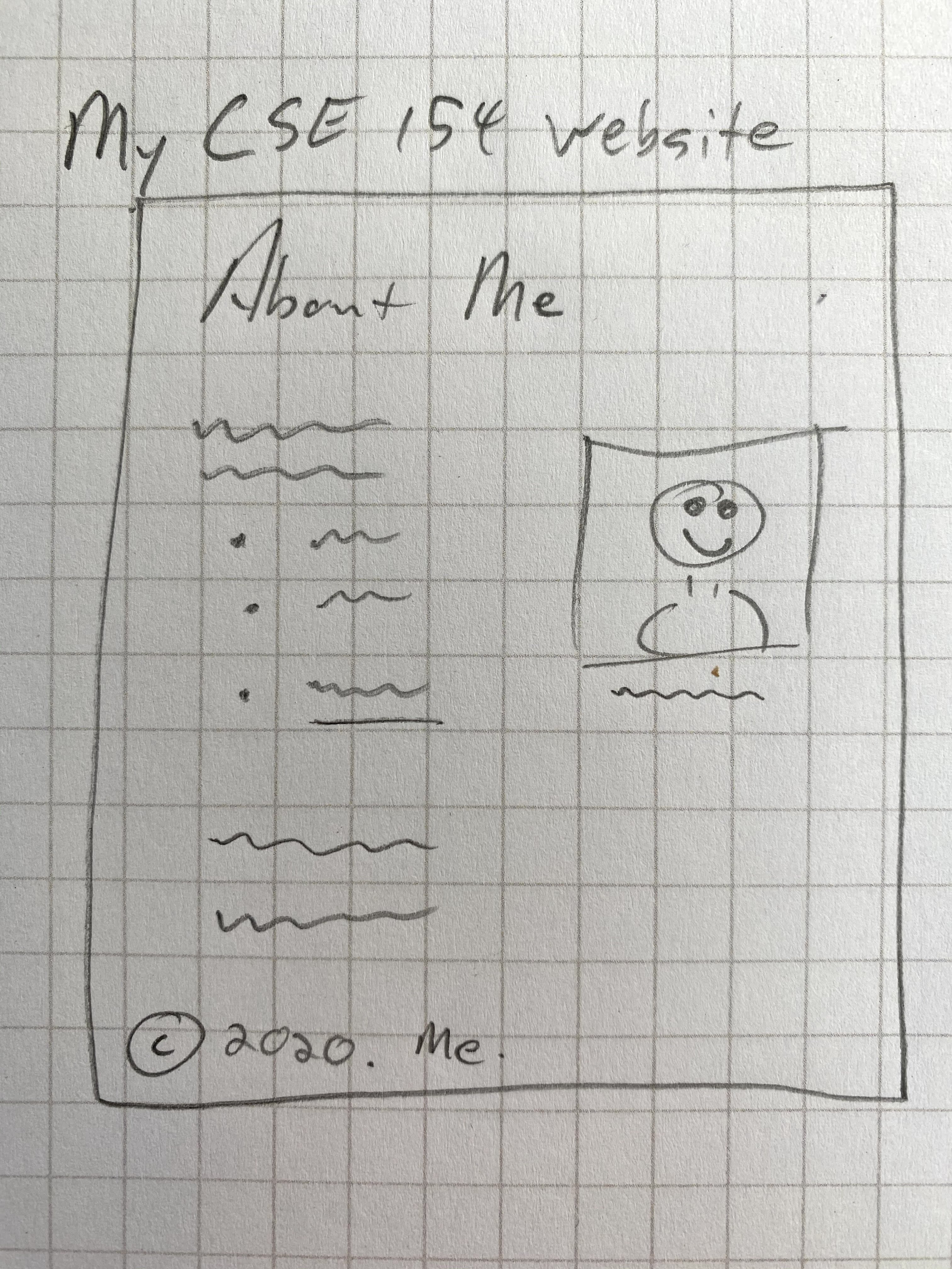 Penciled wireframe of an about me page