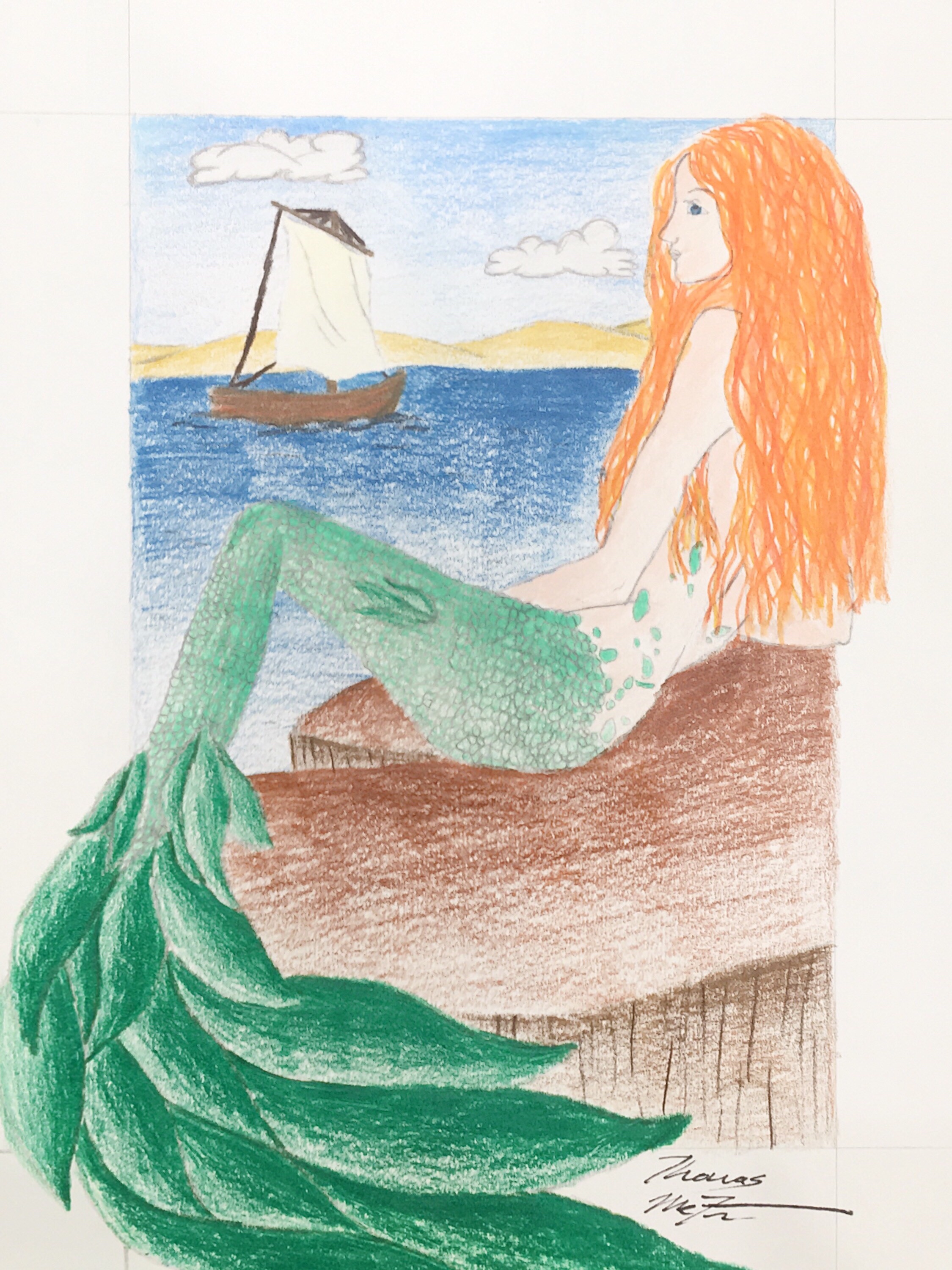 color pencil drawing of mermaid