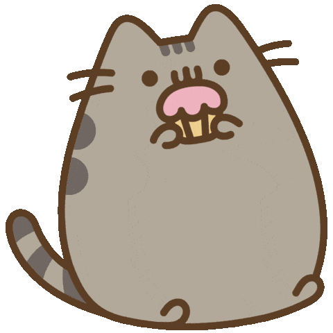 cartoon cat eating cupcake