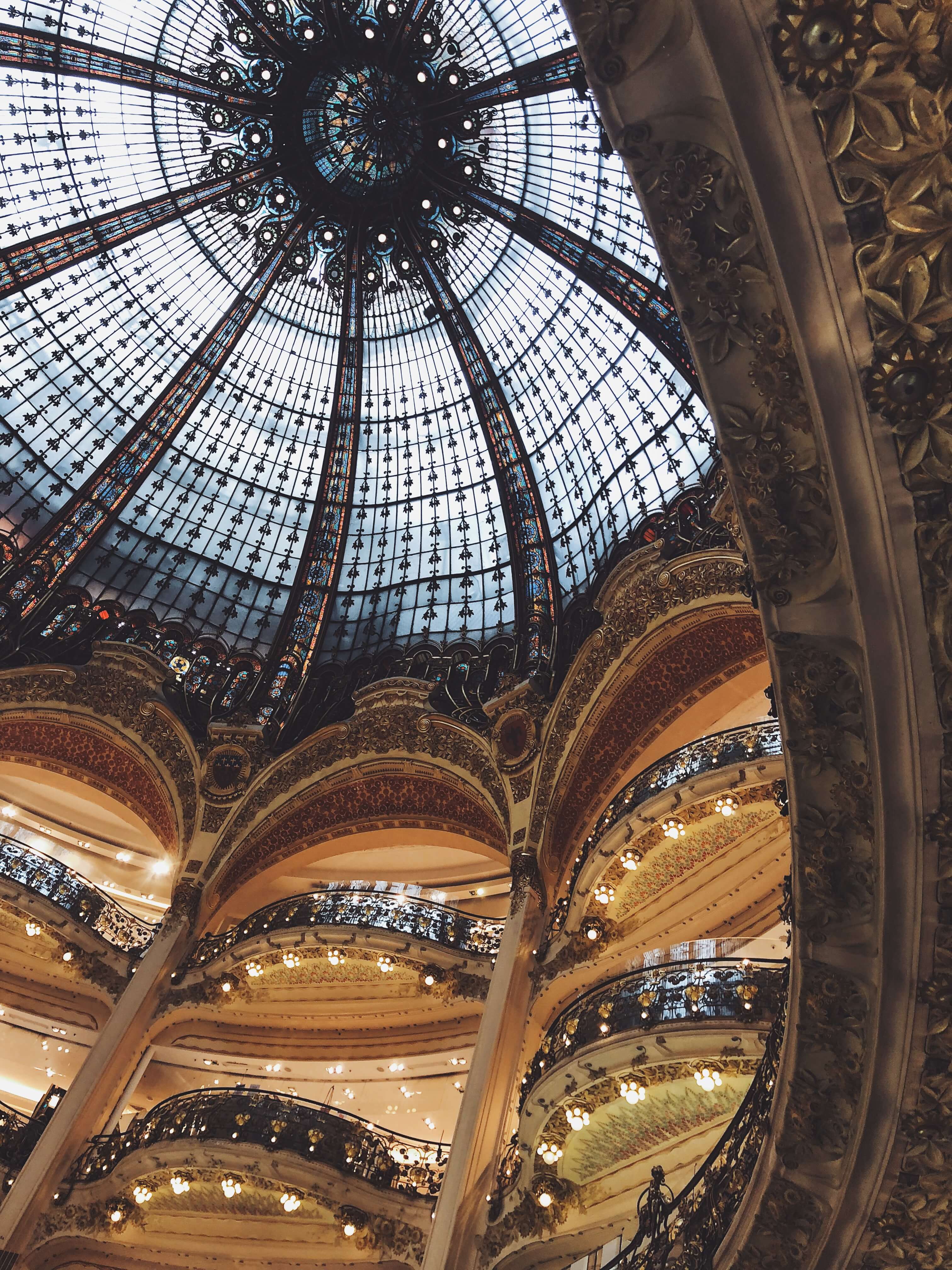 A shot of ceiling of the shopping mall 'Les Galeries LaFayette'