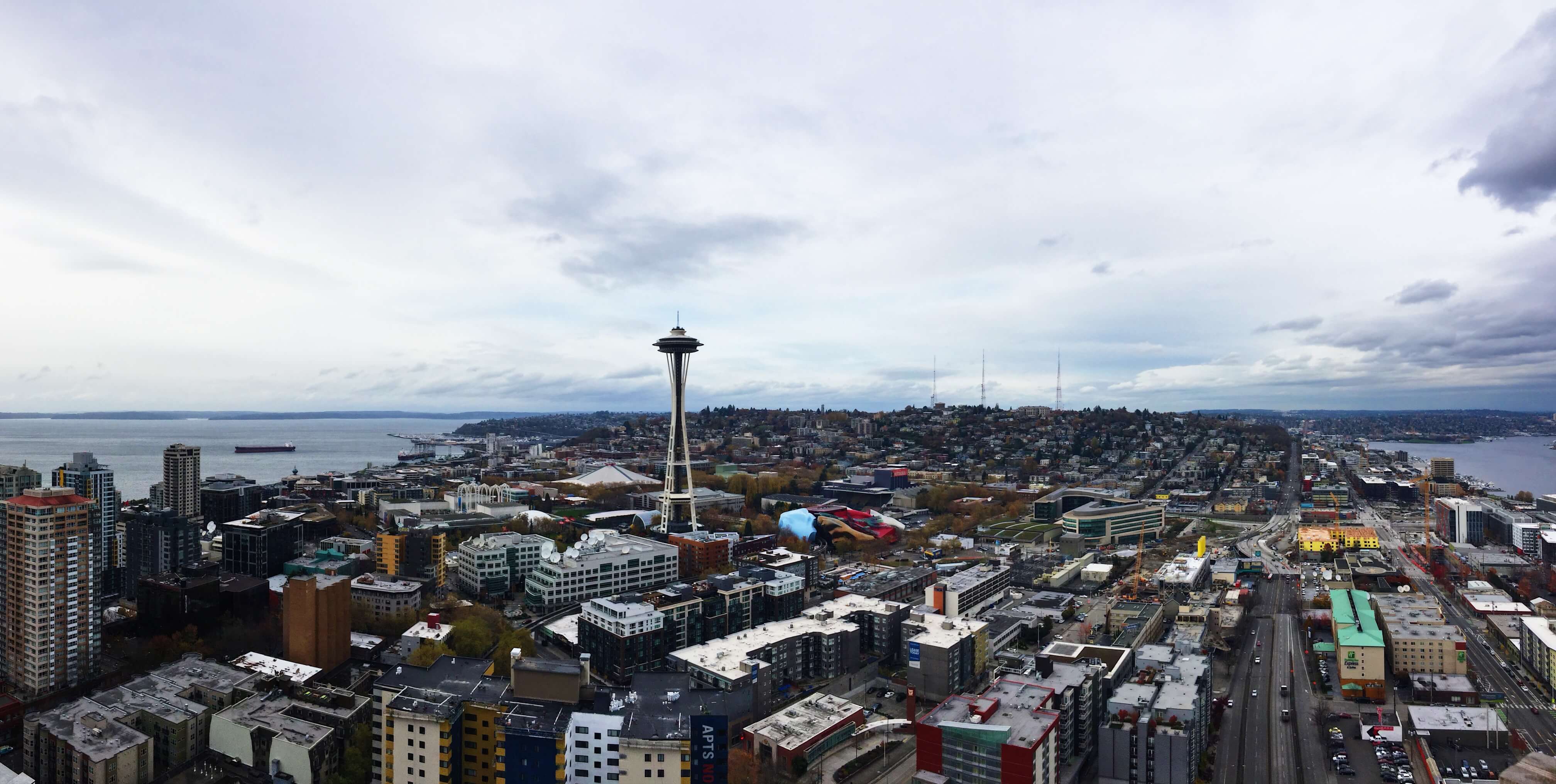 A scenic photo of Seattle with
              the Seattle Needle.