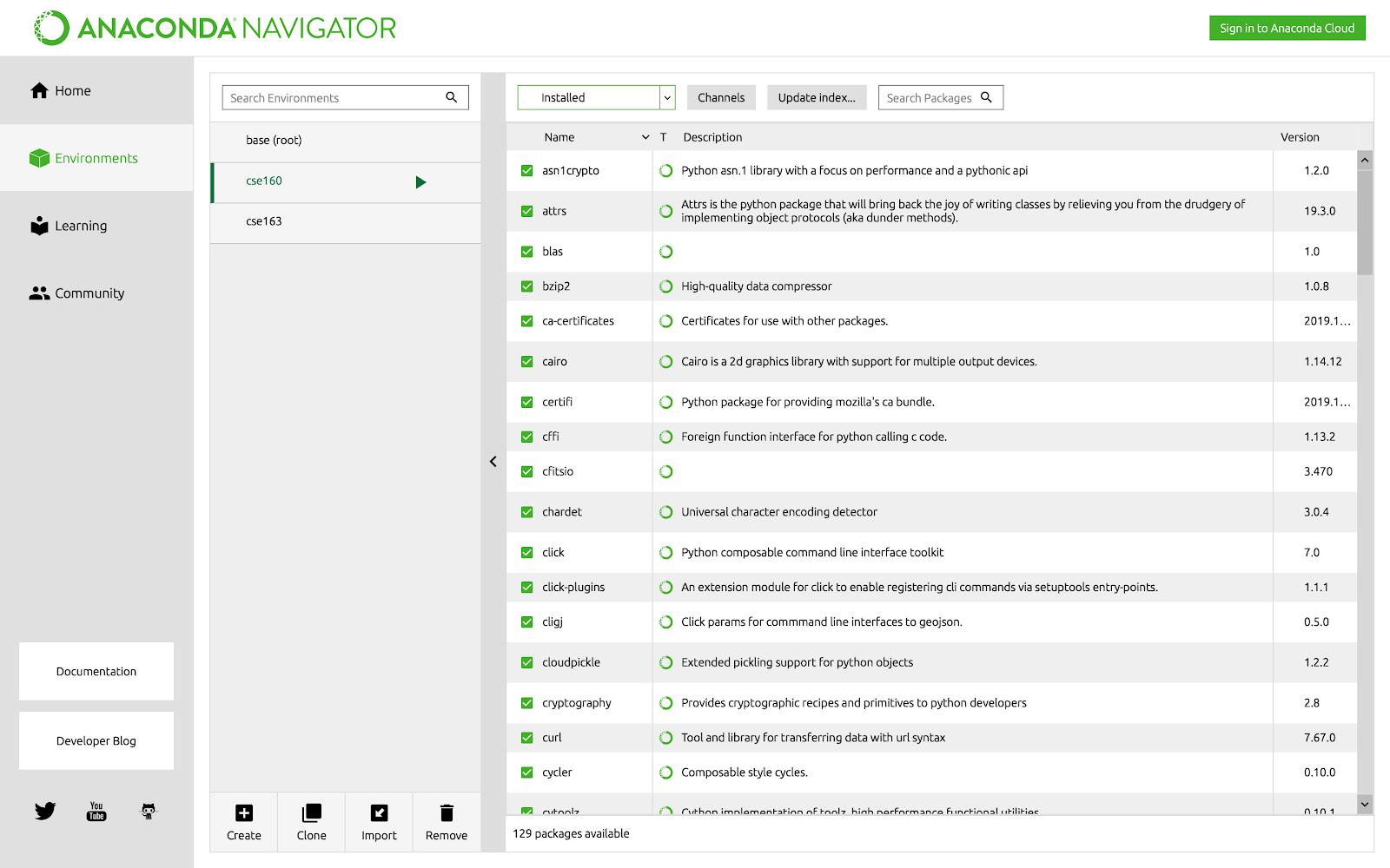 Sample picture of what you should see in anaconda after setting up the env