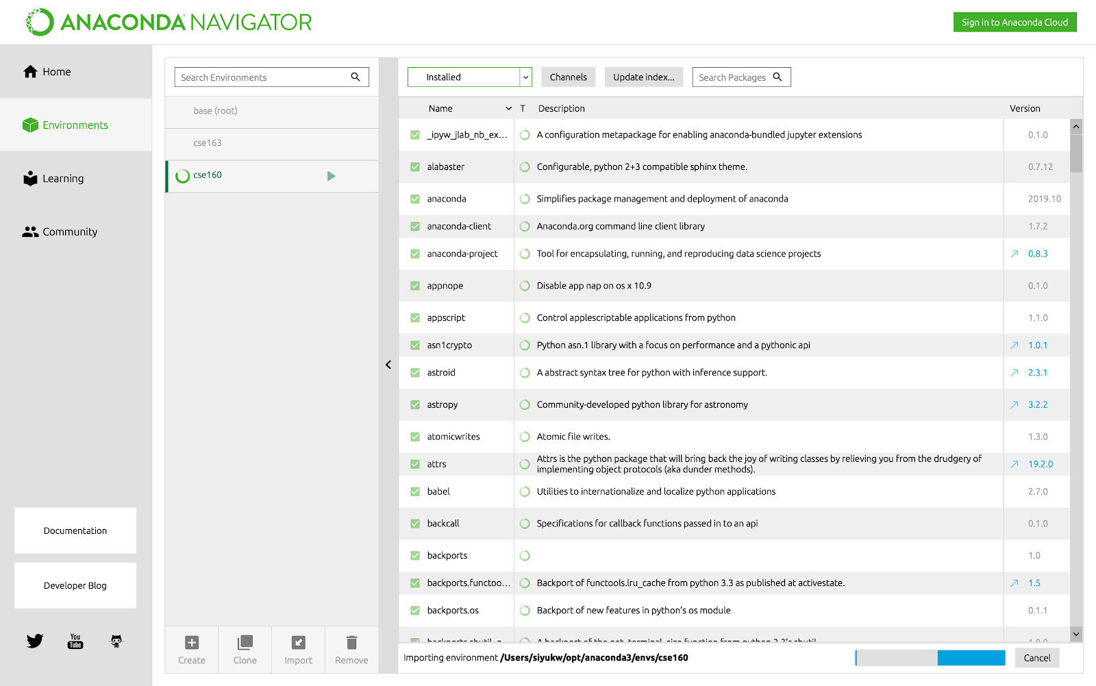 Sample picture of what you should see in anaconda while setting up the env