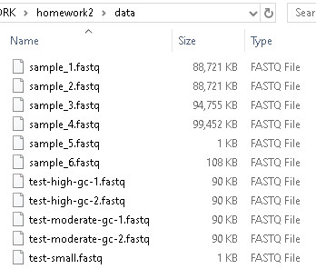 Screenshot of fastq file sizes