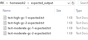 Screenshot of expected text file sizes