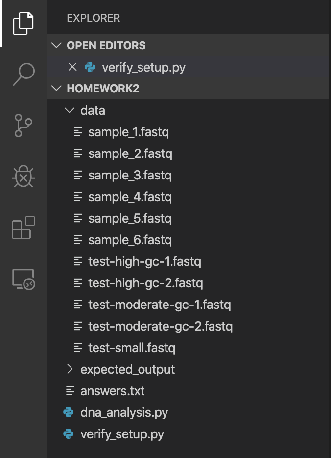 Screenshot of Homework 2's directory in VSCode