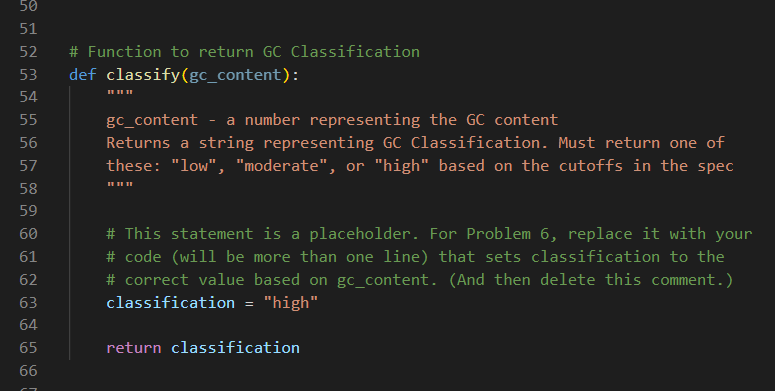 Classify function starter code