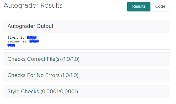 Screenshot of correct submission on Gradescope