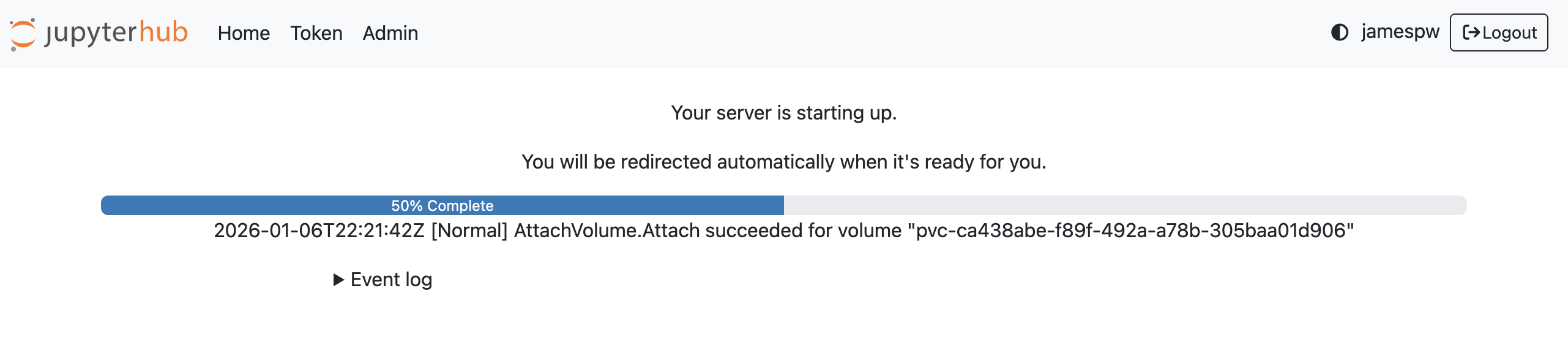 JupyterHub may take up to two minutes to fully load