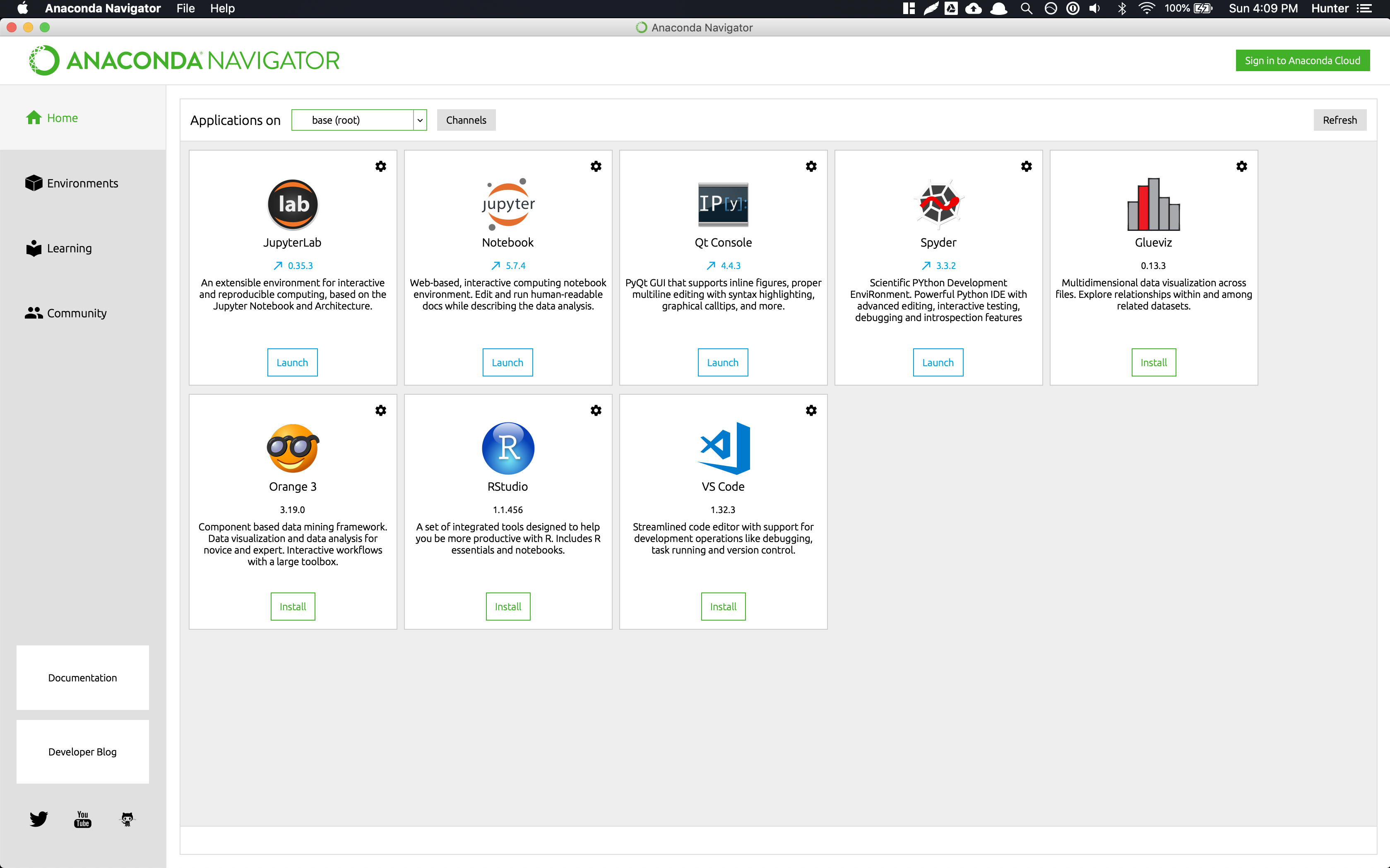 Anaconda Navigator home page