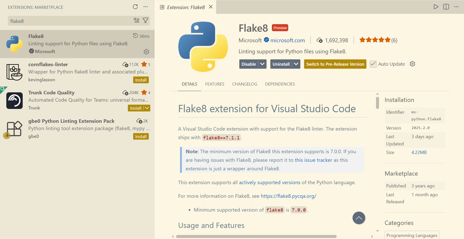 Microsoft flake8 extension in VS Code