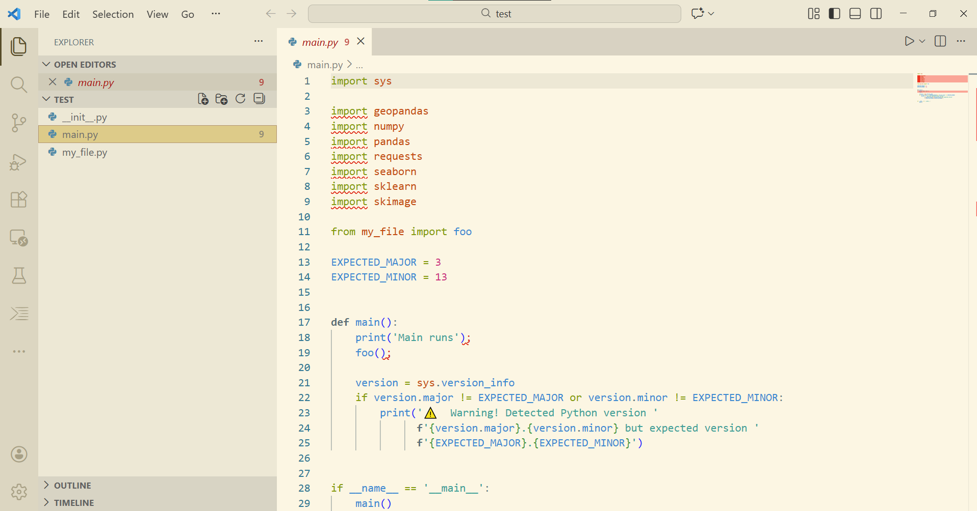 main.py is open in VS Code