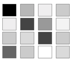 4 x 4 grid of squares in various shades of grey, representing the previous ndarray
