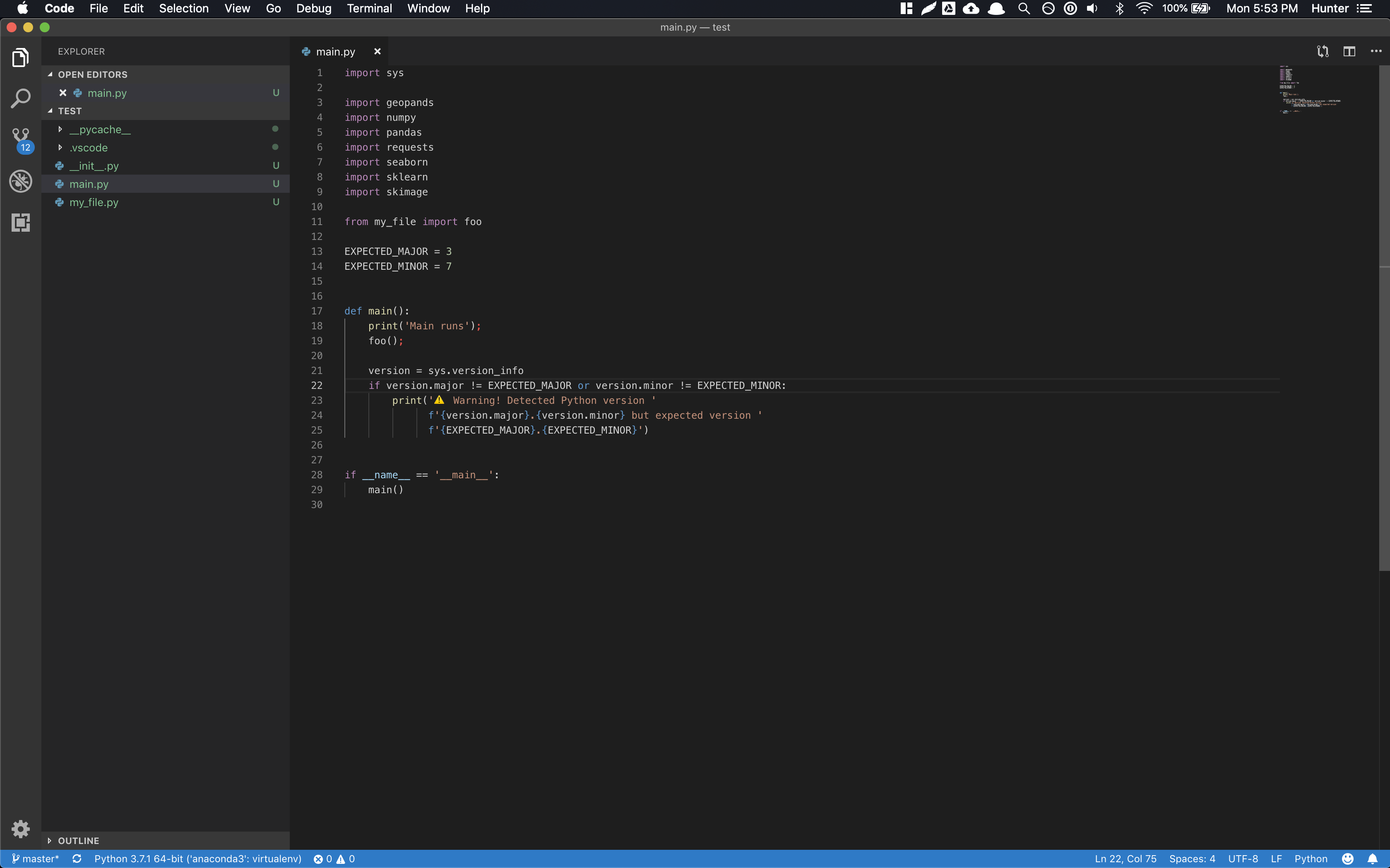 VSCode showing main.py