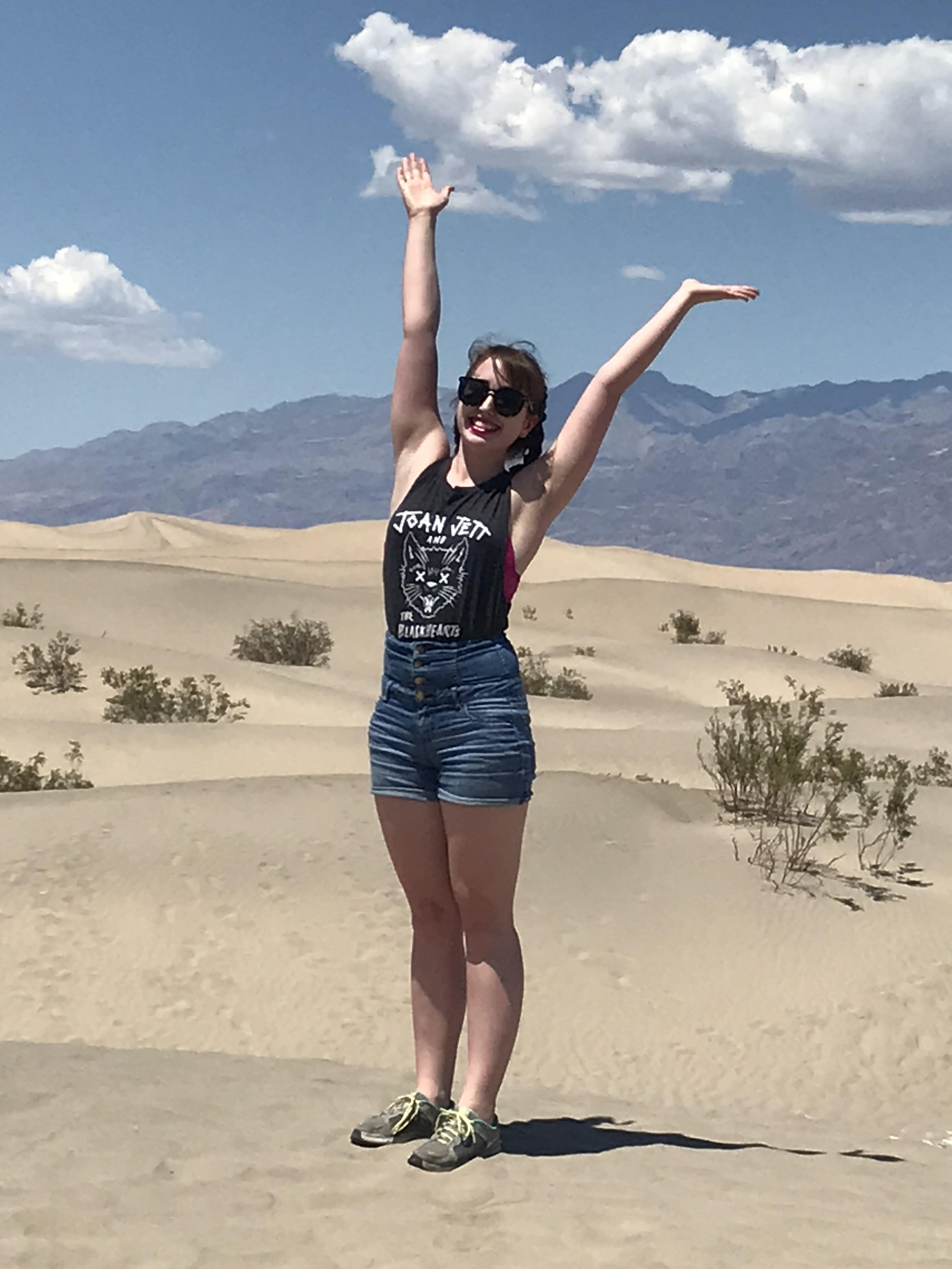 Photo of Noelle at the sand dunes in Death Valley
